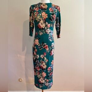 Alice + Olivia Teal Floral Long Sleeve Dress